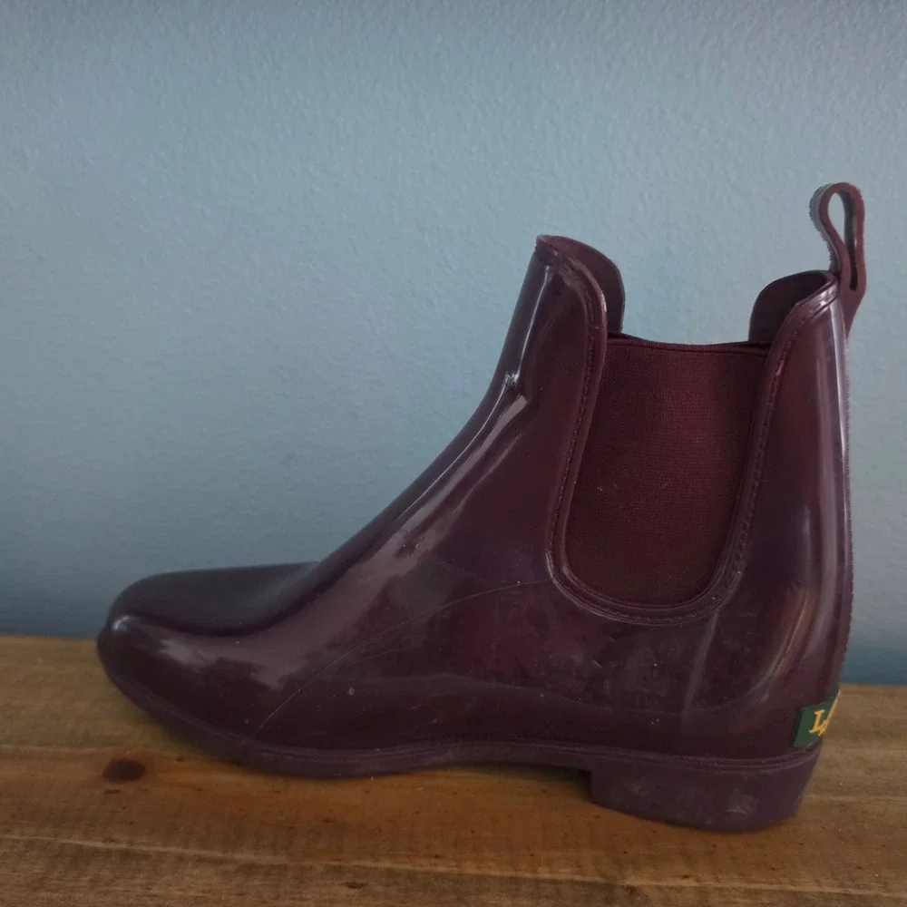 Lauren Ralph Lauren Womens Tally Rain Boots Purple Glossy Chelsea Size 7B